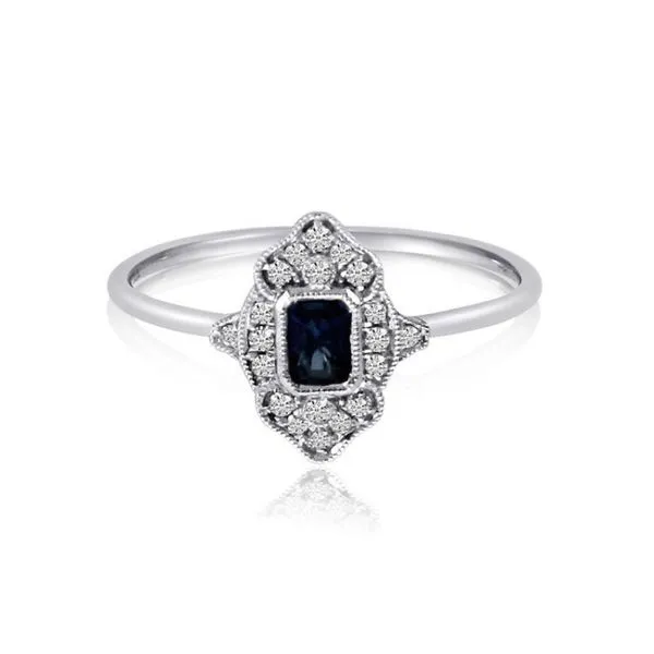 14K White Gold Octagon Sapphire and Diamond Filigree Precious Ring Ambassador Diamond Jewelers Tucson, AZ