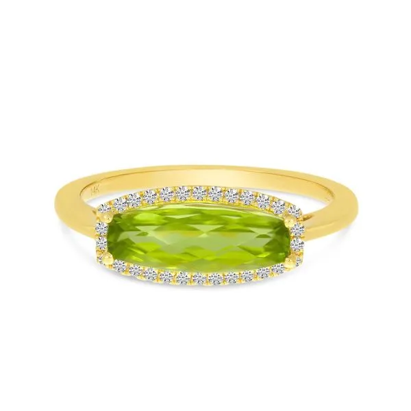 14K Yellow Gold Elongated Baguette Peridot and Diamond Semi Precious Ring Ambassador Diamond Jewelers Tucson, AZ
