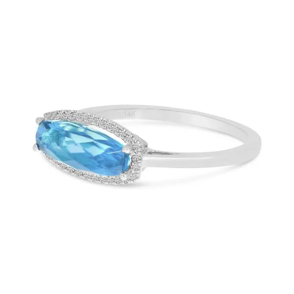 14K White Gold Elongated Baguette Blue Topaz and Diamond Ring Image 2 Moseley Diamond Showcase Inc Lexington, SC