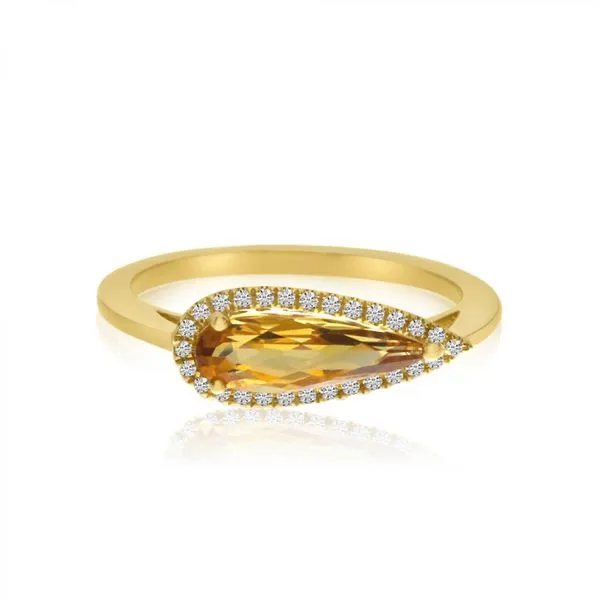 14K Yellow Gold Elongated Pear Citrine and Diamond Semi Precious Ring The Jewelry Source El Segundo, CA