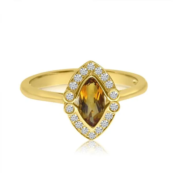 14K Yellow Gold Marquise Citrine and Diamond Halo Semi Precious Ring Ambassador Diamond Jewelers Tucson, AZ