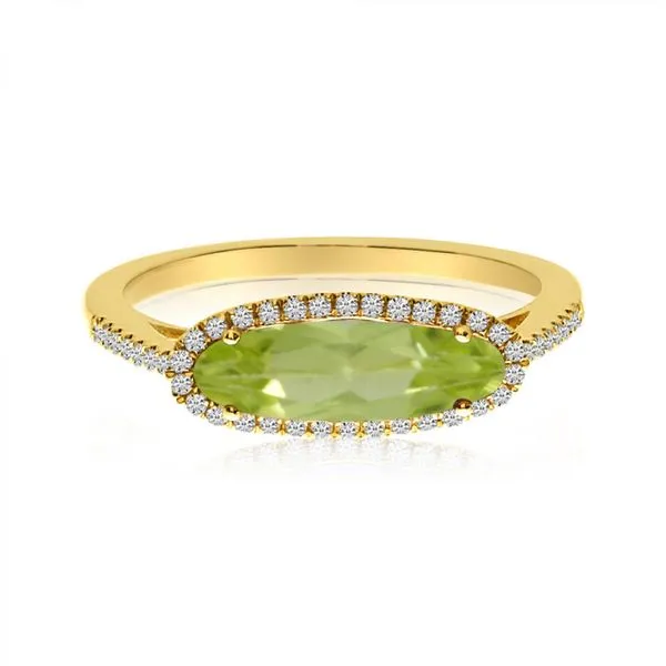 14K Yellow Gold Elongated Oval Peridot and Diamond Semi Precious Fashion Ring Clater Jewelers Louisville, KY