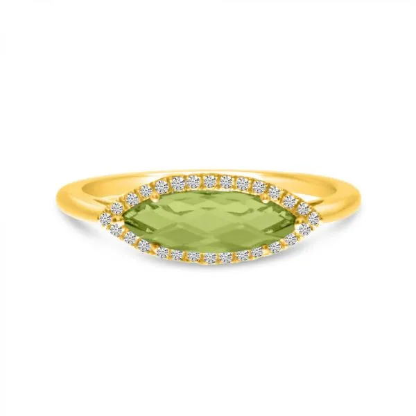 14K Yellow Gold Elongated Marquise Peridot and Diamond Semi Precious Ring The Jewelry Source El Segundo, CA