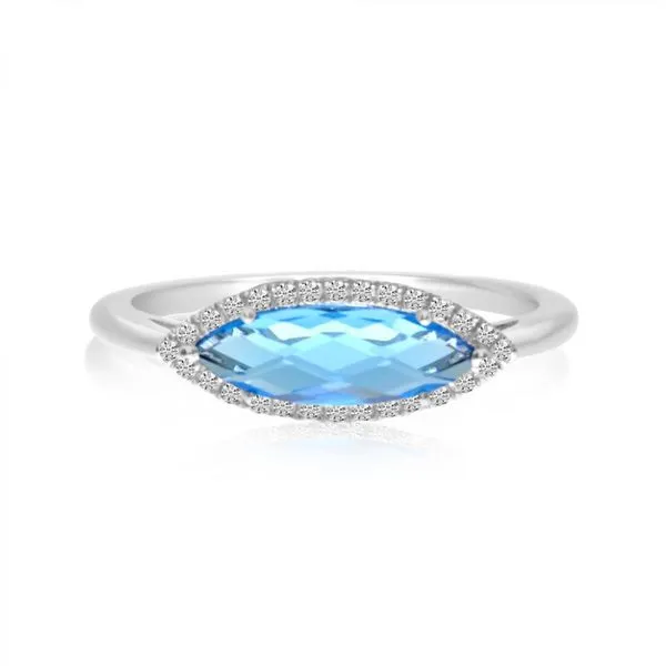 14K White Gold Elongated Marquise Blue Topaz and Diamond Semi Precious Ring Ambassador Diamond Jewelers Tucson, AZ