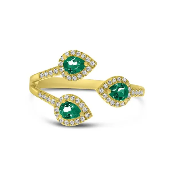 14K Yellow Gold Trio Pear Emerald and Diamond Ring Davidson Jewelers East Moline, IL