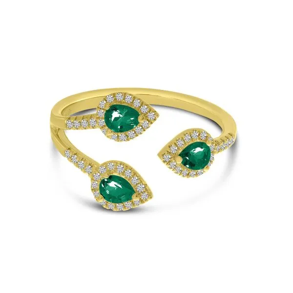 14K Yellow Gold Trio Pear Emerald and Diamond Ring Image 2 J. Meredith Jewelers Delafield, WI