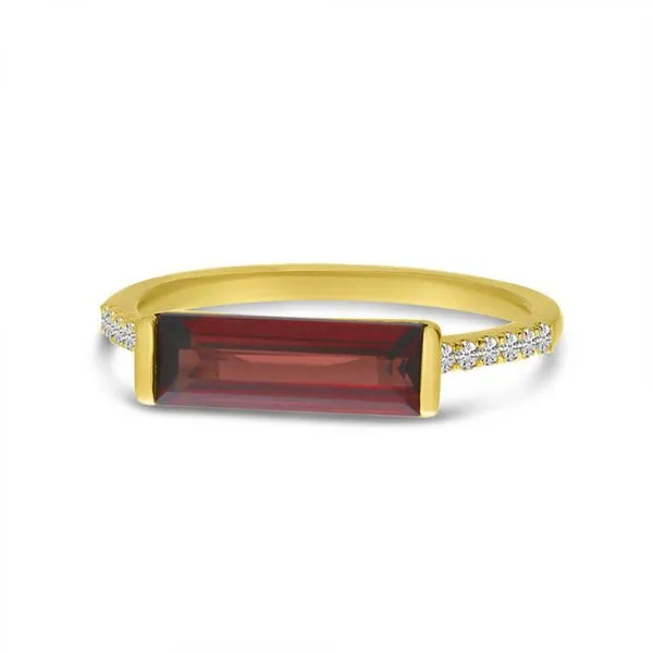 14K Yellow Gold Elongated Emerald Cut Garnet and Diamond East to West Ring Ambassador Diamond Jewelers Tucson, AZ