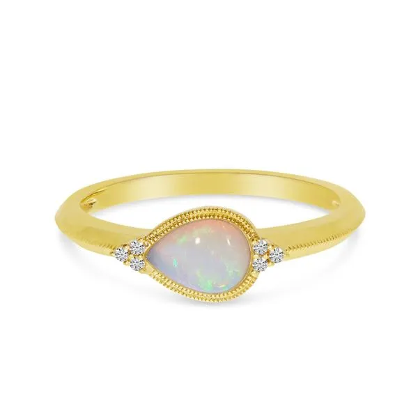 14K Yellow Gold Semi Pear Opal and Diamond Millgrain East West Ring Ambassador Diamond Jewelers Tucson, AZ