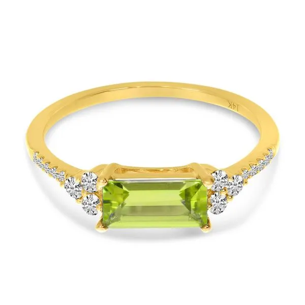 14K Yellow Gold East West Octagon Peridot and Diamond Semi Precious Ring Ambassador Diamond Jewelers Tucson, AZ