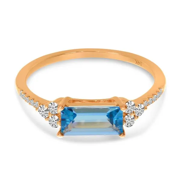 14K Rose Gold East West Octagon Blue Topaz and Diamond Semi Precious Ring Ambassador Diamond Jewelers Tucson, AZ