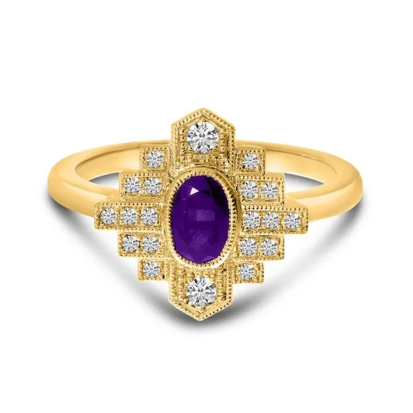 14K Yellow Gold Oval Amethyst and Diamond Art Deco Ring Ambassador Diamond Jewelers Tucson, AZ