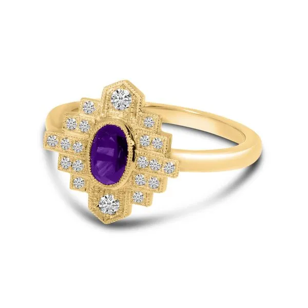 14K Yellow Gold Oval Amethyst and Diamond Art Deco Ring Image 2 Ambassador Diamond Jewelers Tucson, AZ