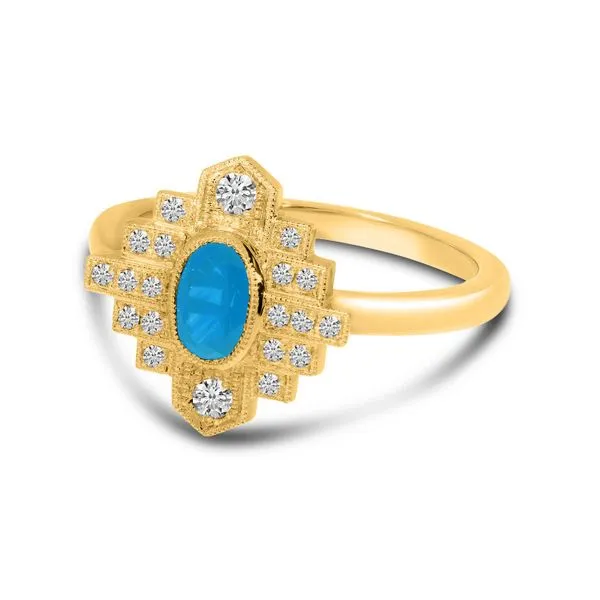 14K Yellow Gold Oval Blue Topaz and Diamond Art Deco Ring Image 2 Clater Jewelers Louisville, KY