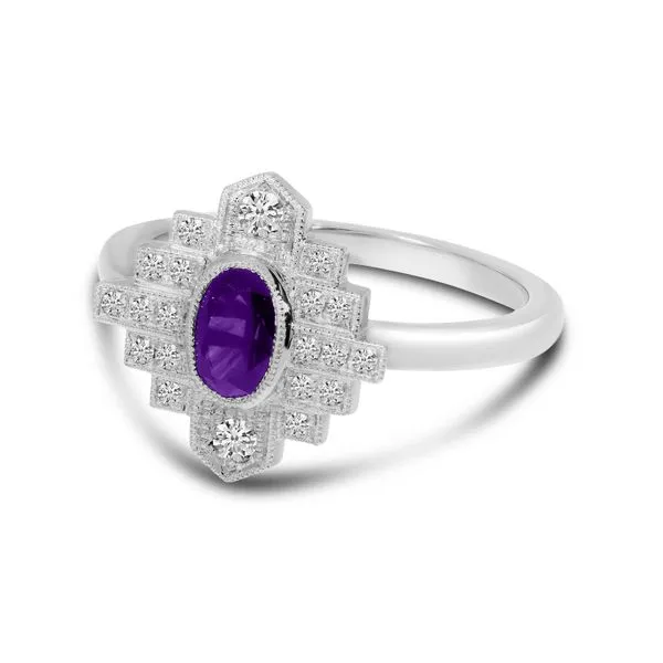 14K White Gold Oval Amethyst and Diamond Art Deco Ring Image 2 Clater Jewelers Louisville, KY