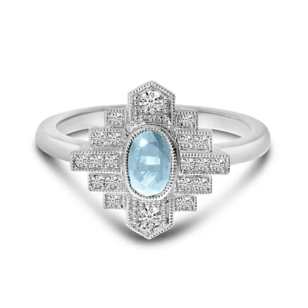 14K White Gold Oval Aquamarine and Diamond Art Deco Ring J. Meredith Jewelers Delafield, WI
