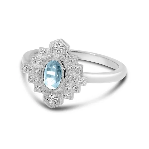 14K White Gold Oval Aquamarine and Diamond Art Deco Ring Image 2 Clater Jewelers Louisville, KY