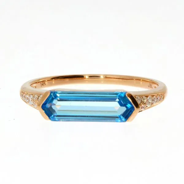 14K Rose Gold Hexagon London Blue Topaz and Diamond East to West Ring The Jewelry Source El Segundo, CA