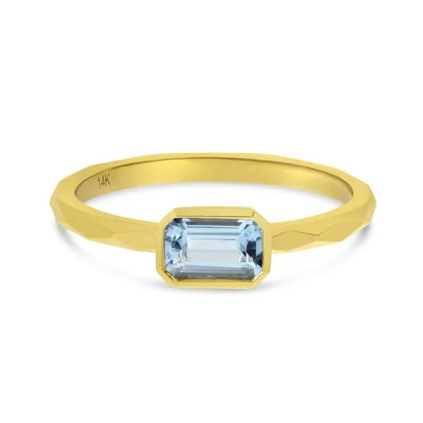 14K Yellow Gold Octagon Aquamarine East to West Ring Ambassador Diamond Jewelers Tucson, AZ