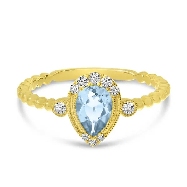 14K Yellow Gold Pear Aquamarine and Diamond Ball Band Ring Clater Jewelers Louisville, KY