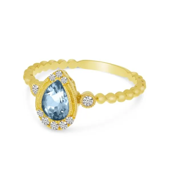 14K Yellow Gold Pear Aquamarine and Diamond Ball Band Ring Image 2 Clater Jewelers Louisville, KY