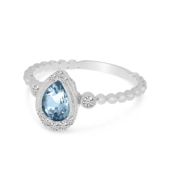 14K White Gold Pear Aquamarine and Diamond Ball Band Ring Image 2 Ambassador Diamond Jewelers Tucson, AZ