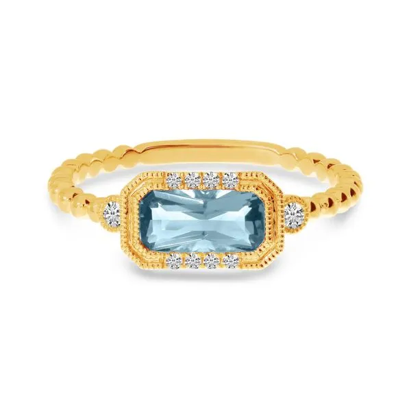 14K Yellow Gold Emerald Cut Aquamarine and Diamond Ball Band Ring Clater Jewelers Louisville, KY