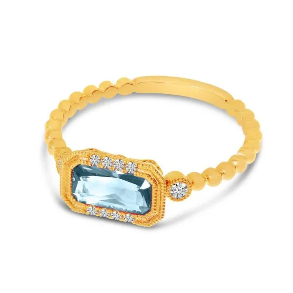 14K Yellow Gold Emerald Cut Aquamarine and Diamond Ball Band Ring Image 2 Clater Jewelers Louisville, KY