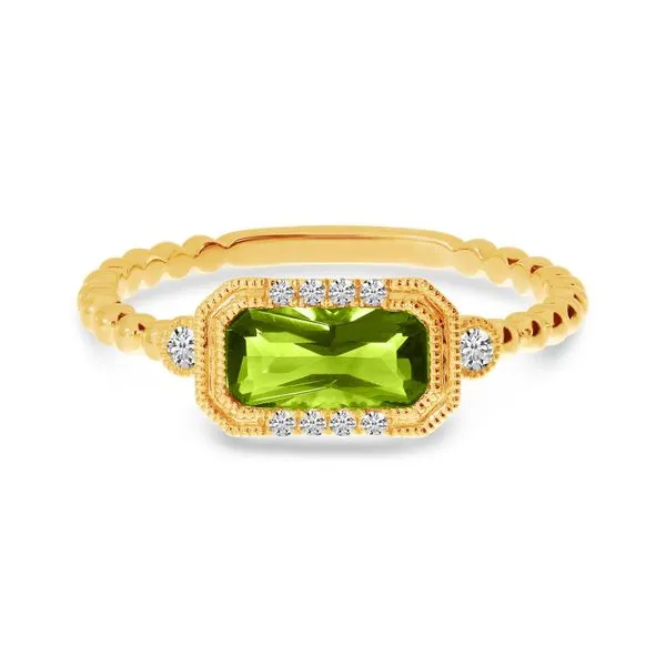 14K Yellow Gold Octagon Peridot and Diamond Semi Precious Beaded Band Ring Rick's Jewelers California, MD