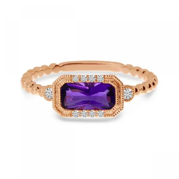 14K Rose Gold Octagon Amethyst and Diamond Semi Precious Beaded Band Ring Ambassador Diamond Jewelers Tucson, AZ