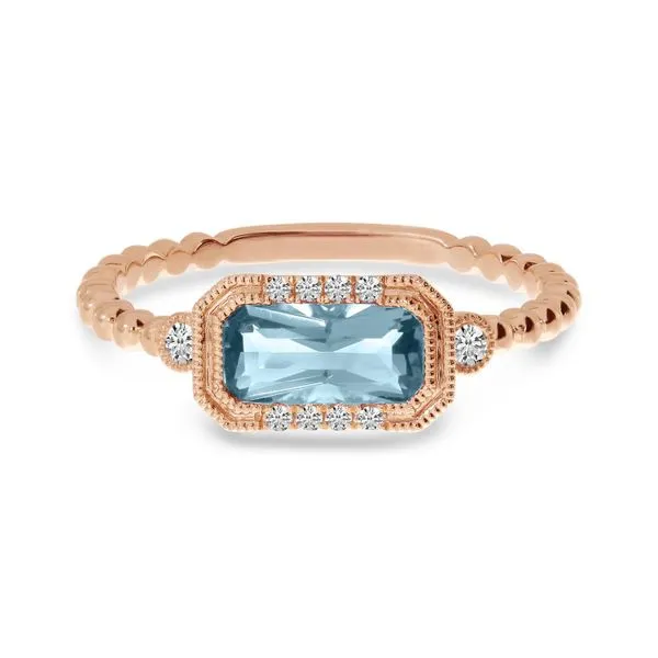 14K Rose Gold Octagon Aquamarine and Diamond Semi Precious Beaded Band Ring Ambassador Diamond Jewelers Tucson, AZ