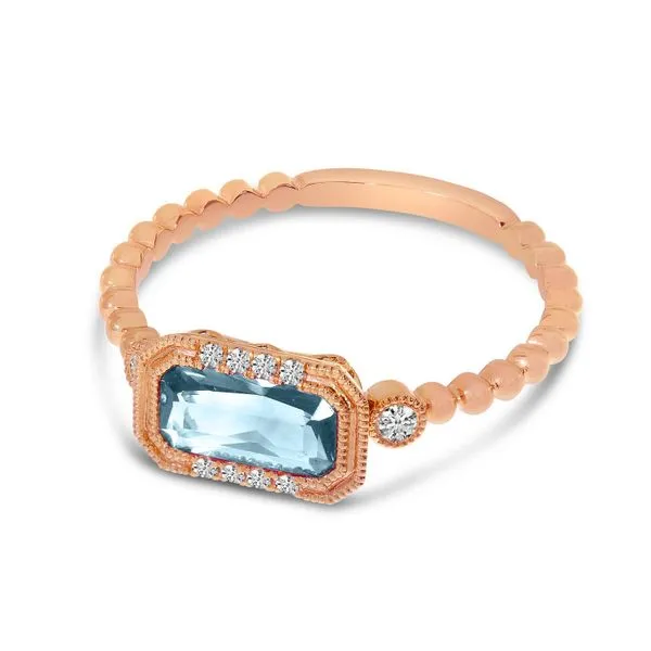14K Rose Gold Octagon Aquamarine and Diamond Semi Precious Beaded Band Ring Image 2 Ambassador Diamond Jewelers Tucson, AZ