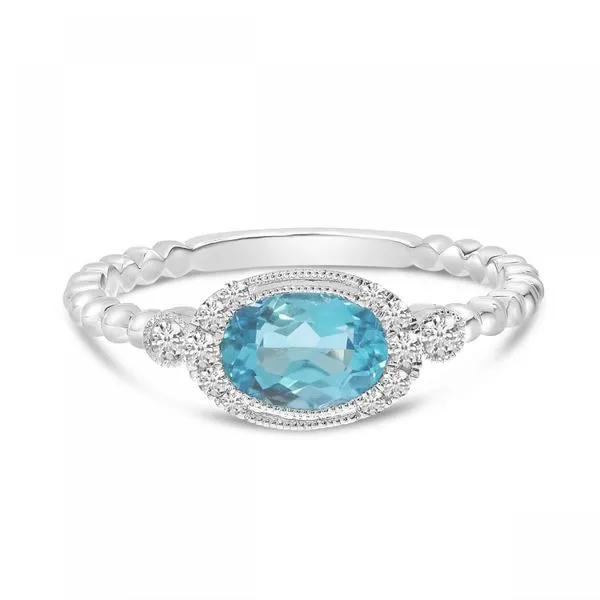 14K White Gold Oval Aquamarine and Diamond East to West Ball Band Ring Clater Jewelers Louisville, KY
