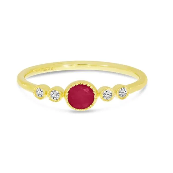 14K Yellow Gold Round Ruby and Diamond Stackable Precious Ring J. Meredith Jewelers Delafield, WI