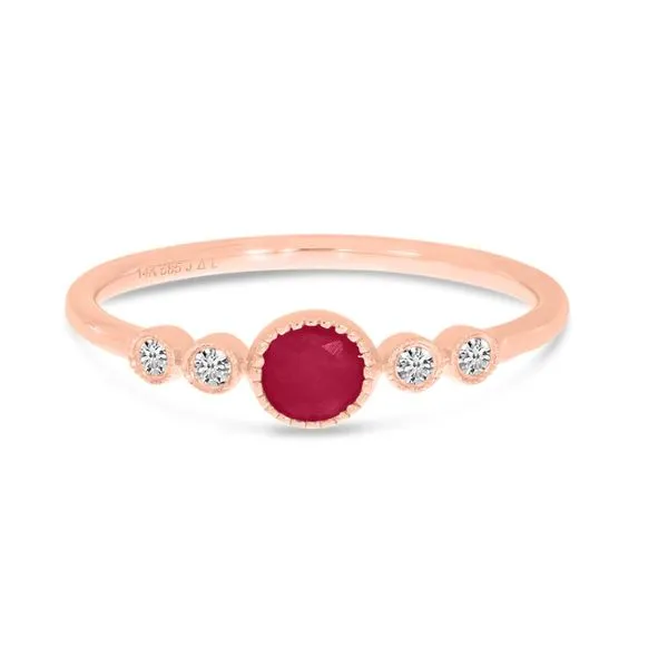 14K Rose Gold Round Ruby and Diamond Stackable Precious Birthstone Ring Castle Couture Fine Jewelry Manalapan, NJ