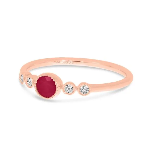 14K Rose Gold Round Ruby and Diamond Stackable Precious Birthstone Ring Image 2 Jimmy Smith Jewelers Decatur, AL