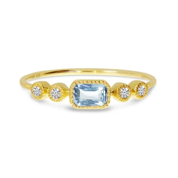 14K Yellow Gold Octagon Aquamarine and Diamond Stackable Semi Precious Ring The Jewelry Source El Segundo, CA