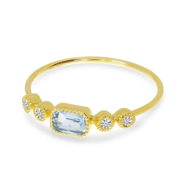 14K Yellow Gold Octagon Aquamarine and Diamond Stackable Semi Precious Ring Image 2 Ambassador Diamond Jewelers Tucson, AZ
