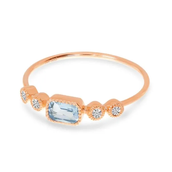14K Rose Gold Octagon Aquamarine and Diamond Stackable Semi Precious Ring Image 2 Ambassador Diamond Jewelers Tucson, AZ