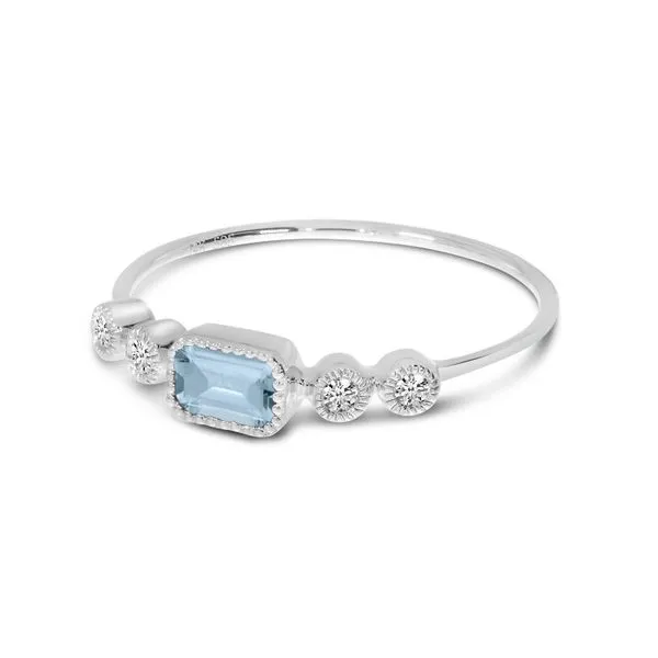 14K White Gold Octagon Aquamarine and Diamond Stackable Semi Precious Ring Image 2 Castle Couture Fine Jewelry Manalapan, NJ