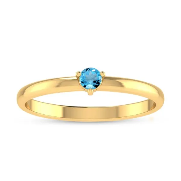 14K Yellow Gold 3mm Round Blue Topaz Birthstone Ring Davidson Jewelers East Moline, IL