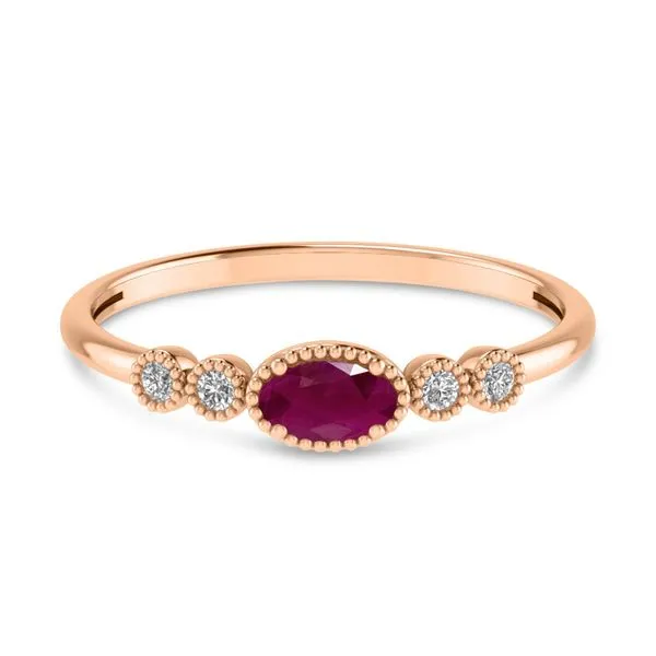 14K Rose Gold Oval Ruby and Diamond Stackable Birthstone Ring Clater Jewelers Louisville, KY