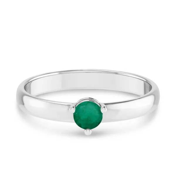 14K White Gold 4mm Round Emerald Birthstone Ring Ambassador Diamond Jewelers Tucson, AZ