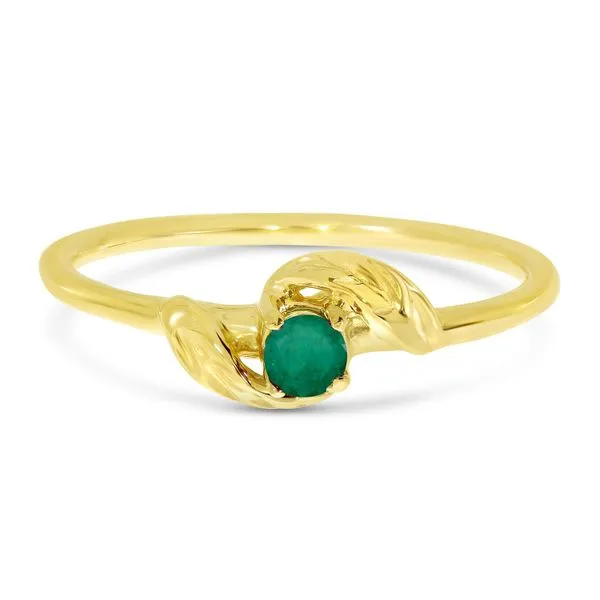 10K Yellow Gold 3mm Round Emerald Birthstone Leaf Ring The Jewelry Source El Segundo, CA