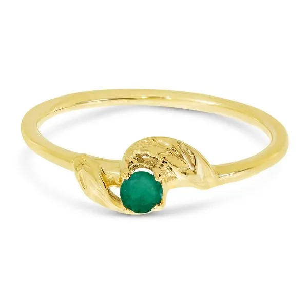 10K Yellow Gold 3mm Round Emerald Birthstone Leaf Ring Image 2 Ambassador Diamond Jewelers Tucson, AZ