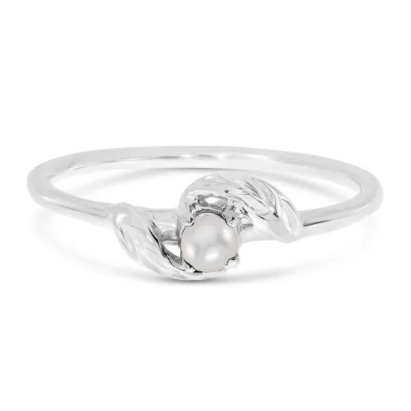 10K White Gold Pearl Leaf Birthstone Ring Ambassador Diamond Jewelers Tucson, AZ