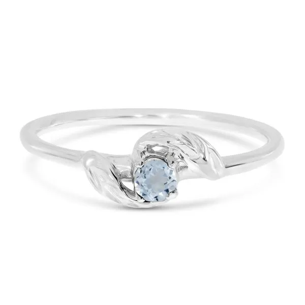14K White Gold Round Aquamarine Leaf Birthstone Ring Ambassador Diamond Jewelers Tucson, AZ