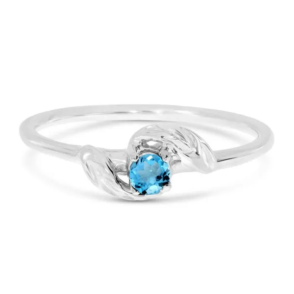 14K White Gold Round Blue Topaz  Leaf Birthstone Ring Ambassador Diamond Jewelers Tucson, AZ