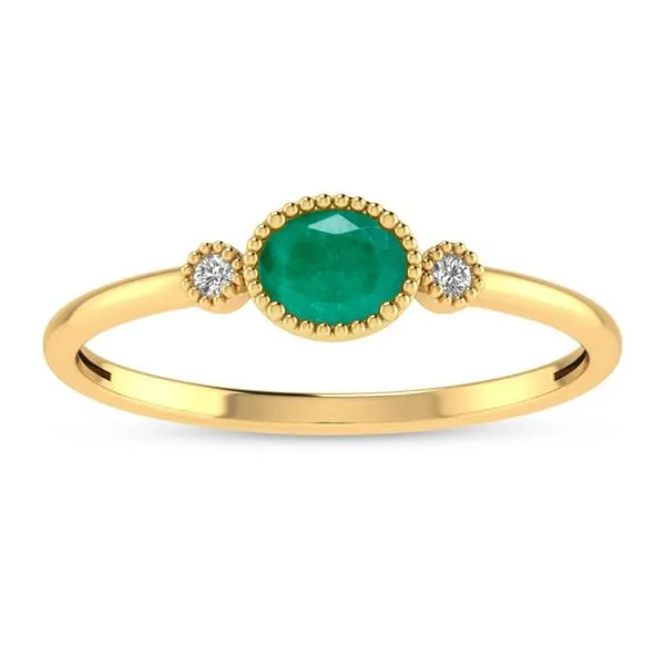 10K Yellow Gold Oval Emerald Millgrain Birthstone Ring Ambassador Diamond Jewelers Tucson, AZ