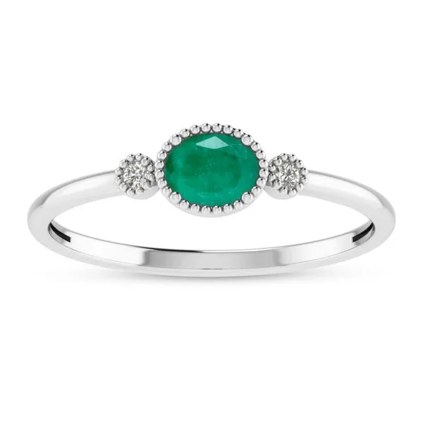 10K White Gold Oval Emerald Millgrain Birthstone Ring Ambassador Diamond Jewelers Tucson, AZ