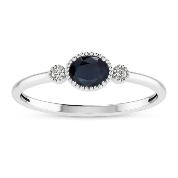 10K White Gold Oval Sapphire Millgrain Birthstone Ring Ambassador Diamond Jewelers Tucson, AZ